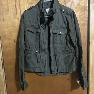 American Rag Cie Womens Med Jacket Army Green Full Zip Casual Classic Outerwear